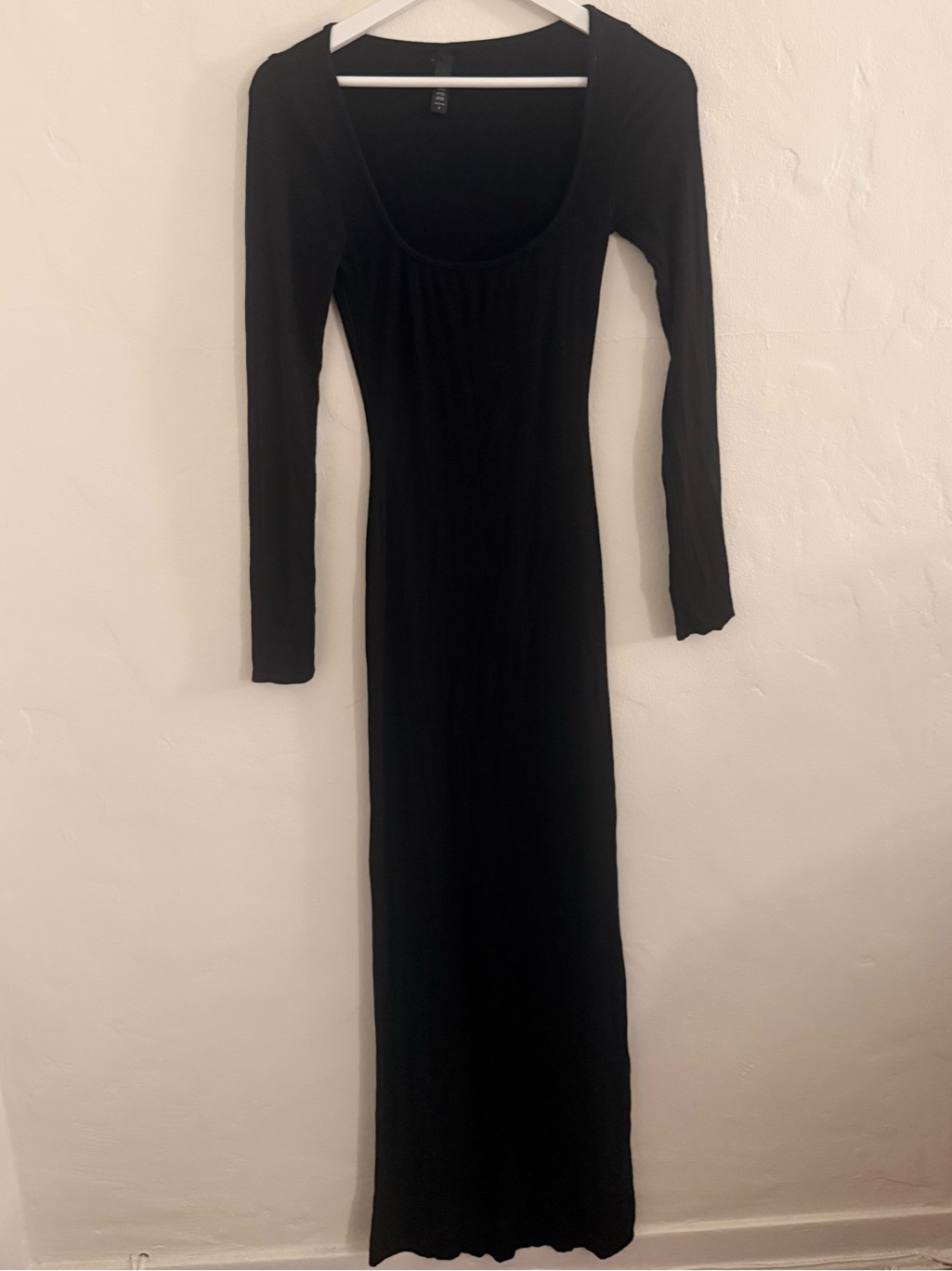 Skims Black Ribbed Long Sleeve Scoop Neck Maxi Dress